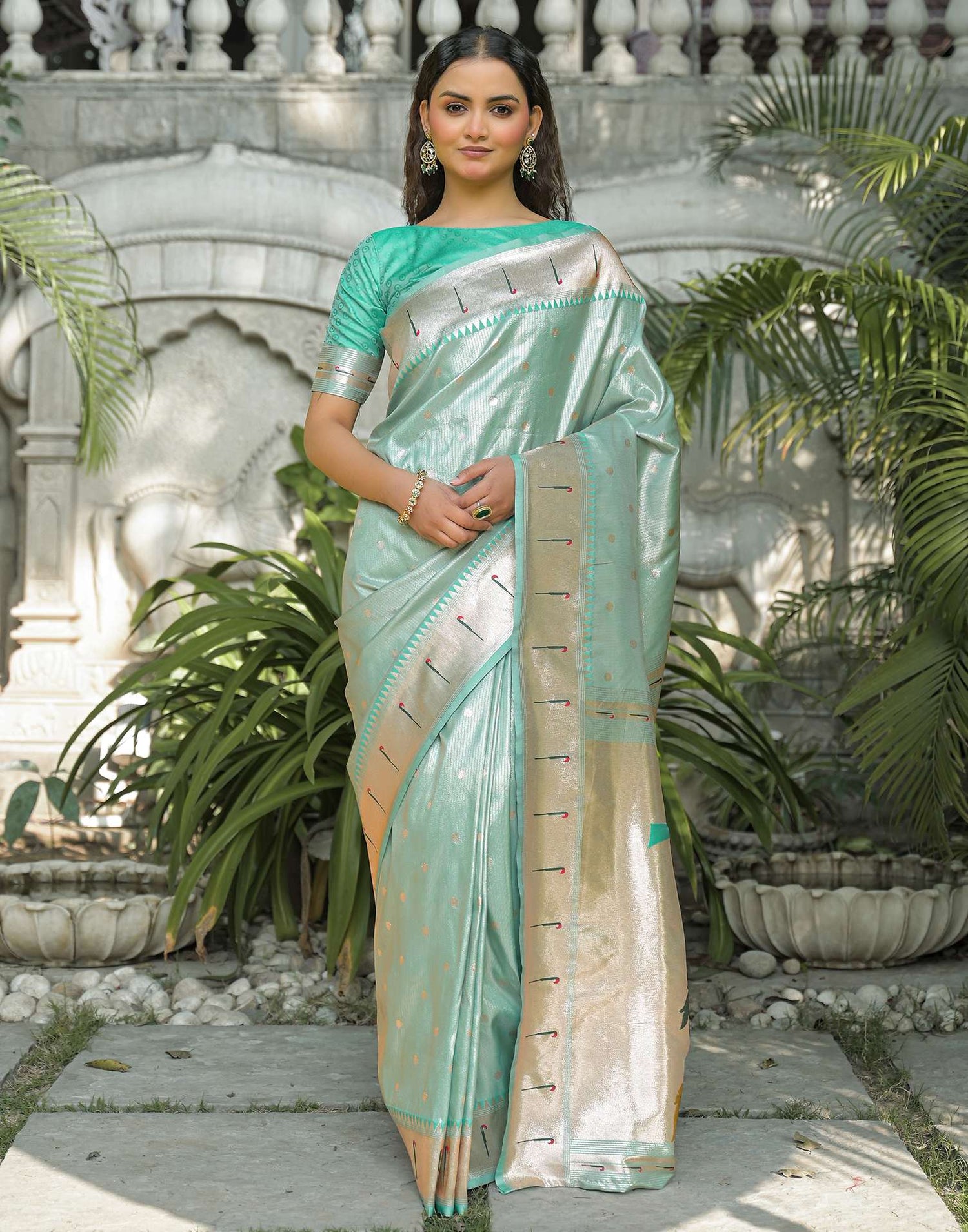 Mint Blue Silk Woven Paithani Saree