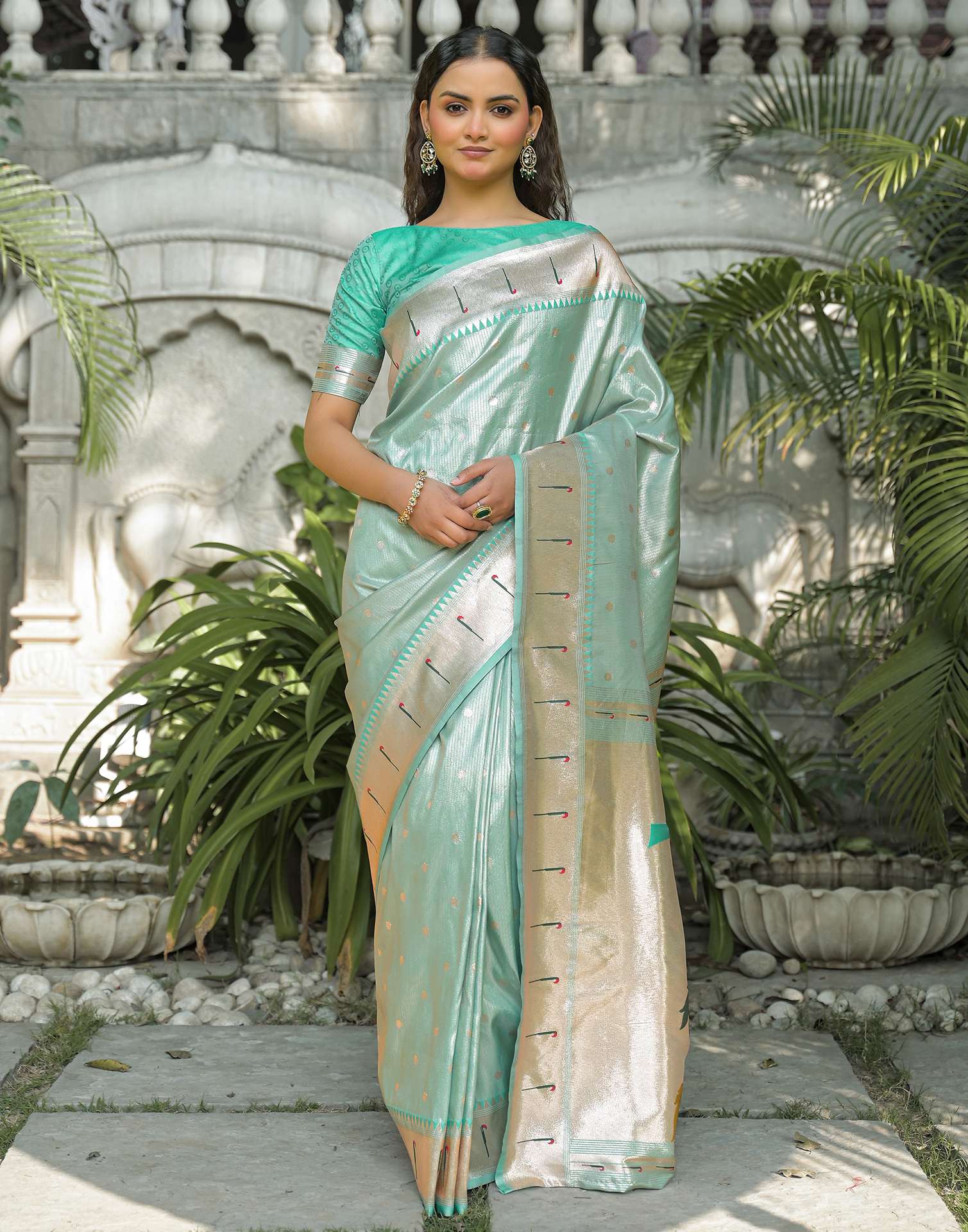 Mint Blue Silk Woven Paithani Saree