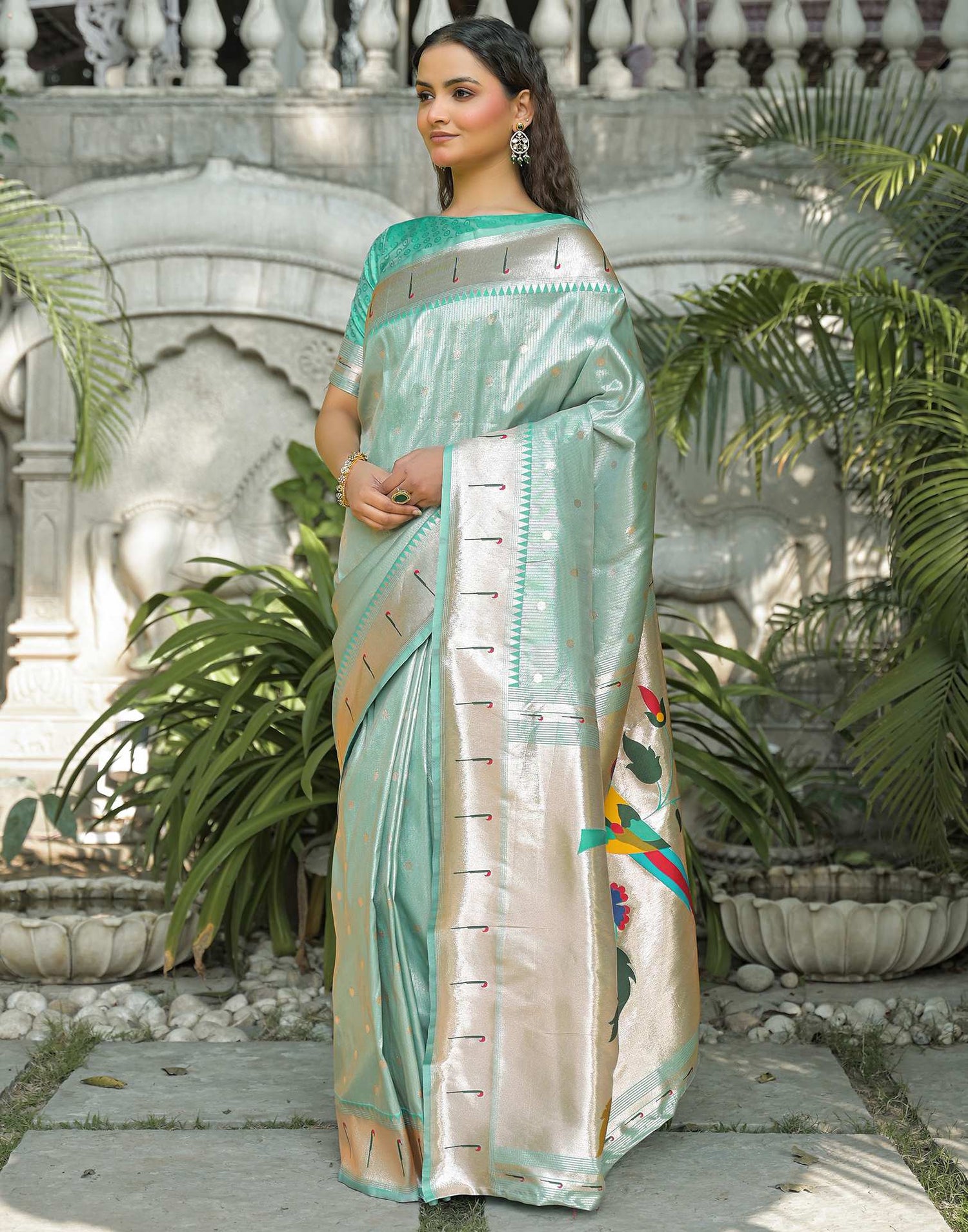 Mint Blue Silk Woven Paithani Saree