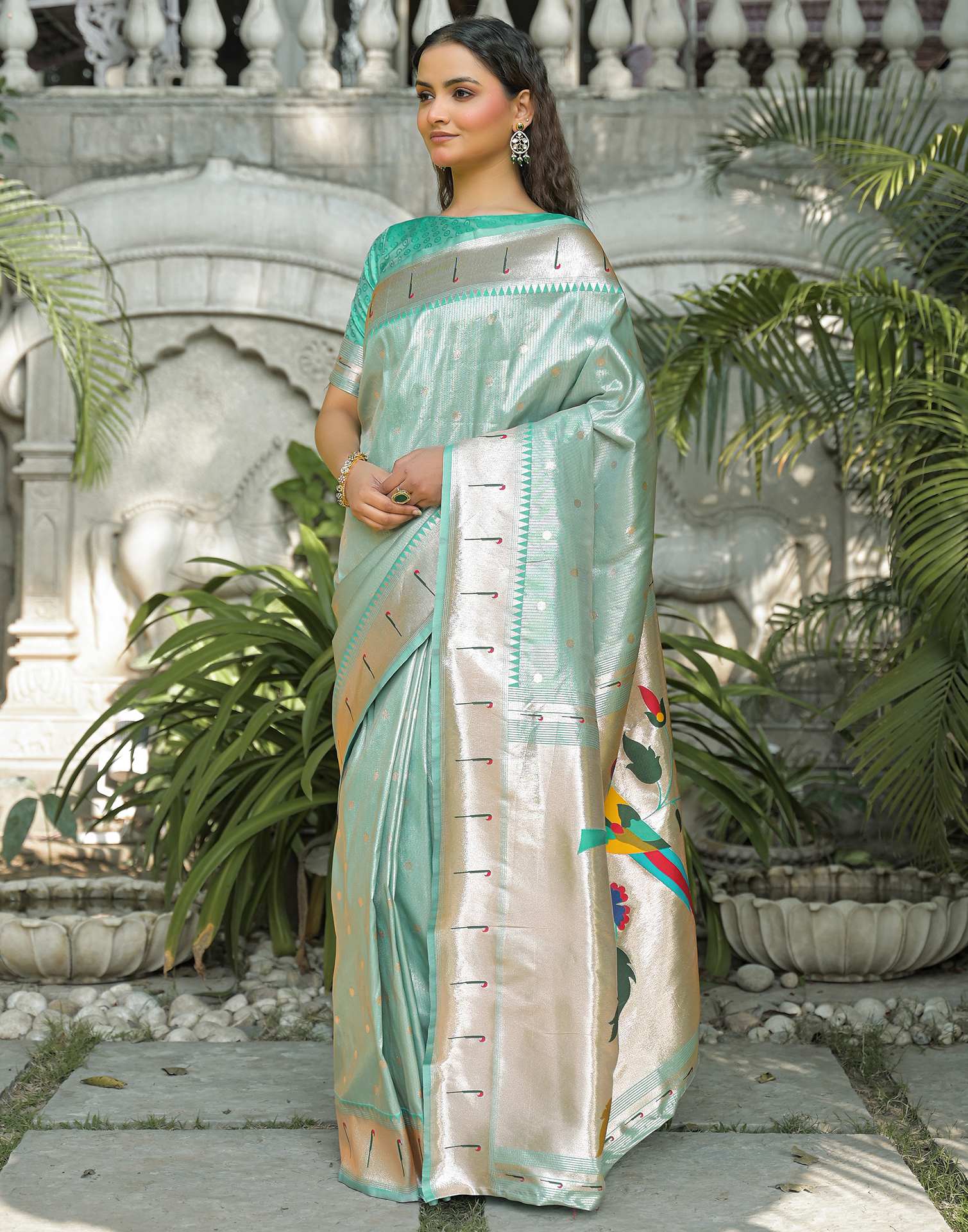 Mint Blue Silk Woven Paithani Saree