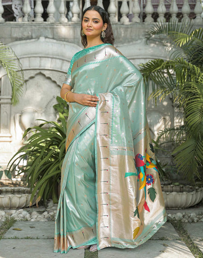 Mint Blue Silk Woven Paithani Saree