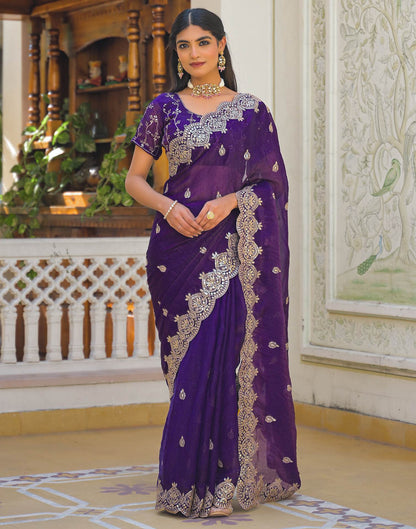 Purple Shimmer Chiffon Sequence Embroidery saree