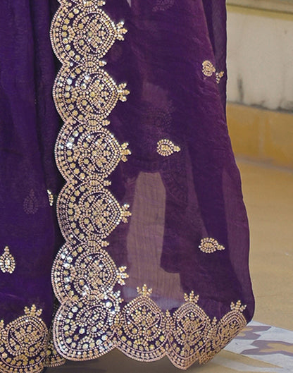Purple Shimmer Chiffon Sequence Embroidery saree