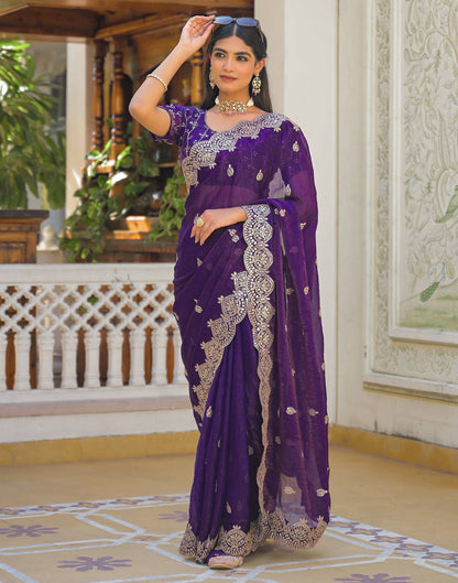 Purple Shimmer Chiffon Sequence Embroidery saree