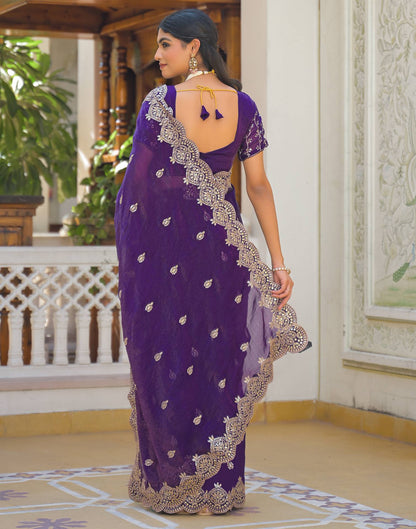Purple Shimmer Chiffon Sequence Embroidery saree