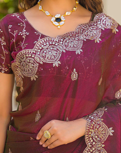 Wine Shimmer Chiffon Sequence Embroidery saree