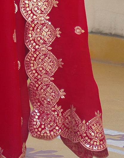 Red Shimmer Chiffon Sequence Embroidery saree