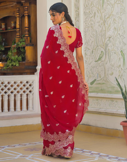 Red Shimmer Chiffon Sequence Embroidery saree