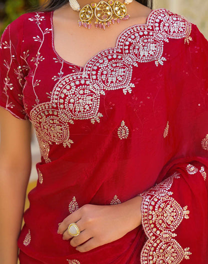 Red Shimmer Chiffon Sequence Embroidery saree