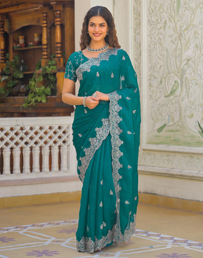 Teal Green Shimmer Chiffon Sequence Embroidery saree