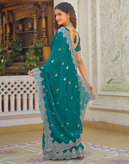 Teal Green Shimmer Chiffon Sequence Embroidery saree