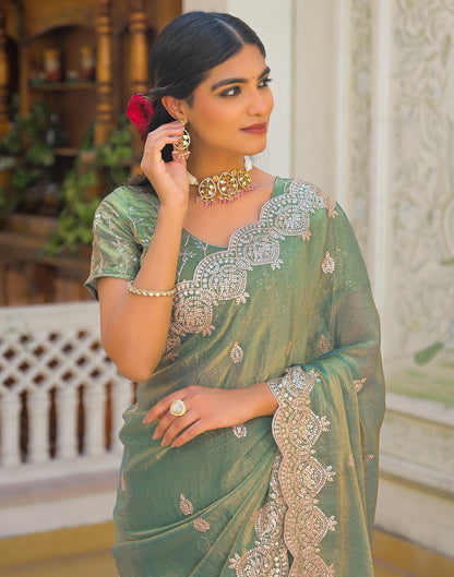 Mint Green Shimmer Chiffon Sequence Embroidery saree