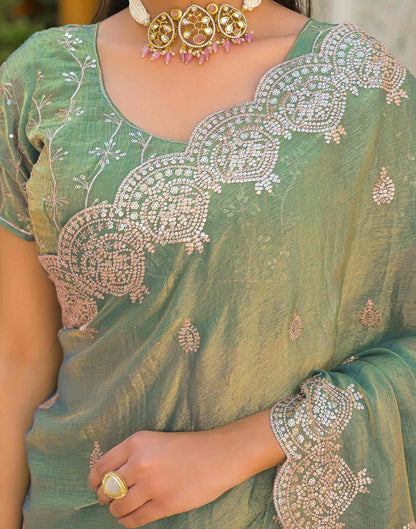Mint Green Shimmer Chiffon Sequence Embroidery saree