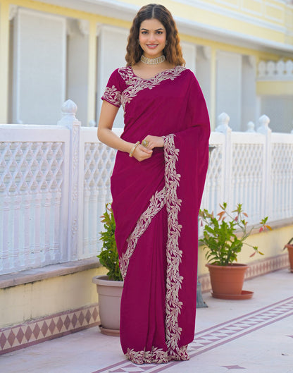 Pink Vichitra Silk Embroidery Saree