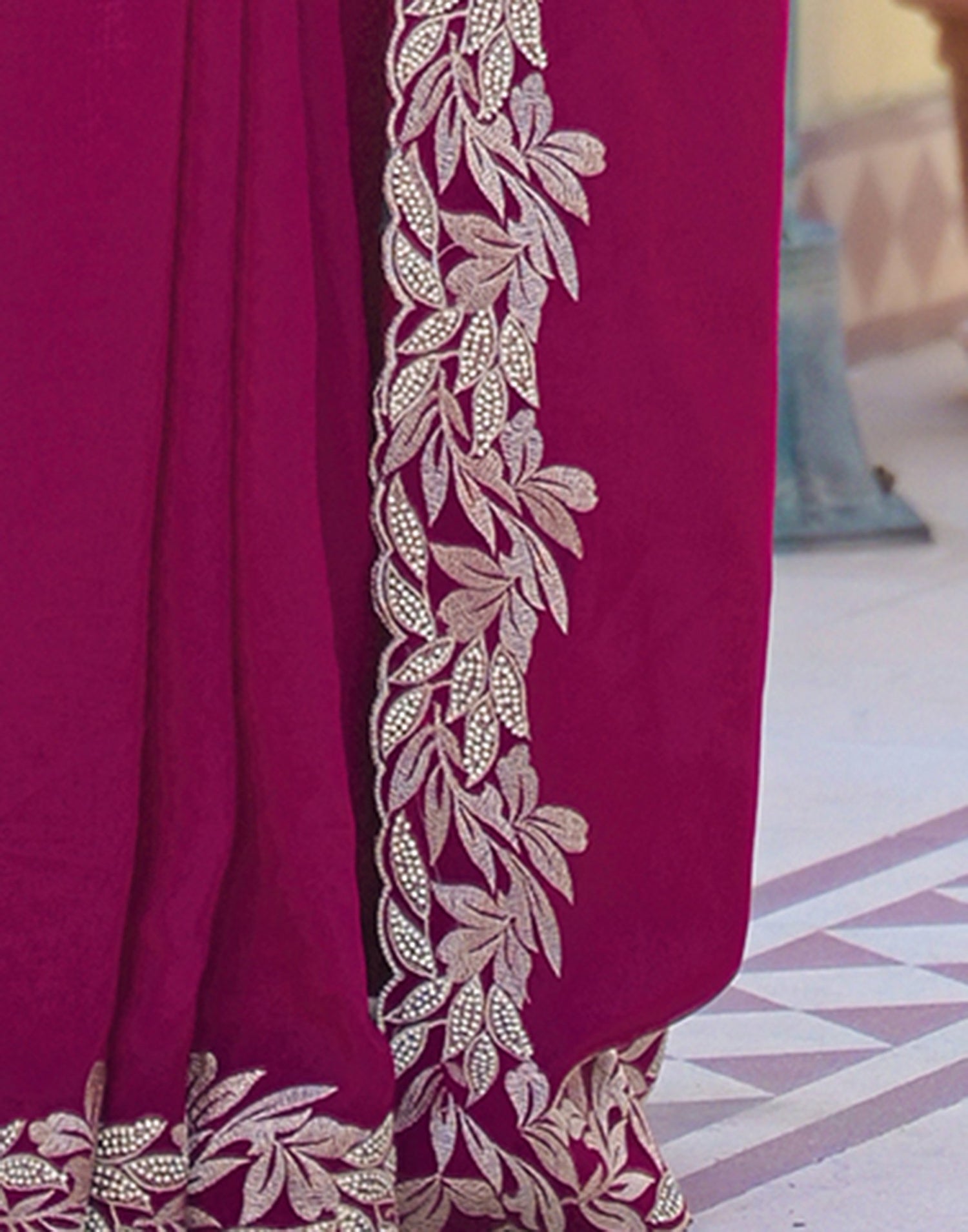 Pink Vichitra Silk Embroidery Saree