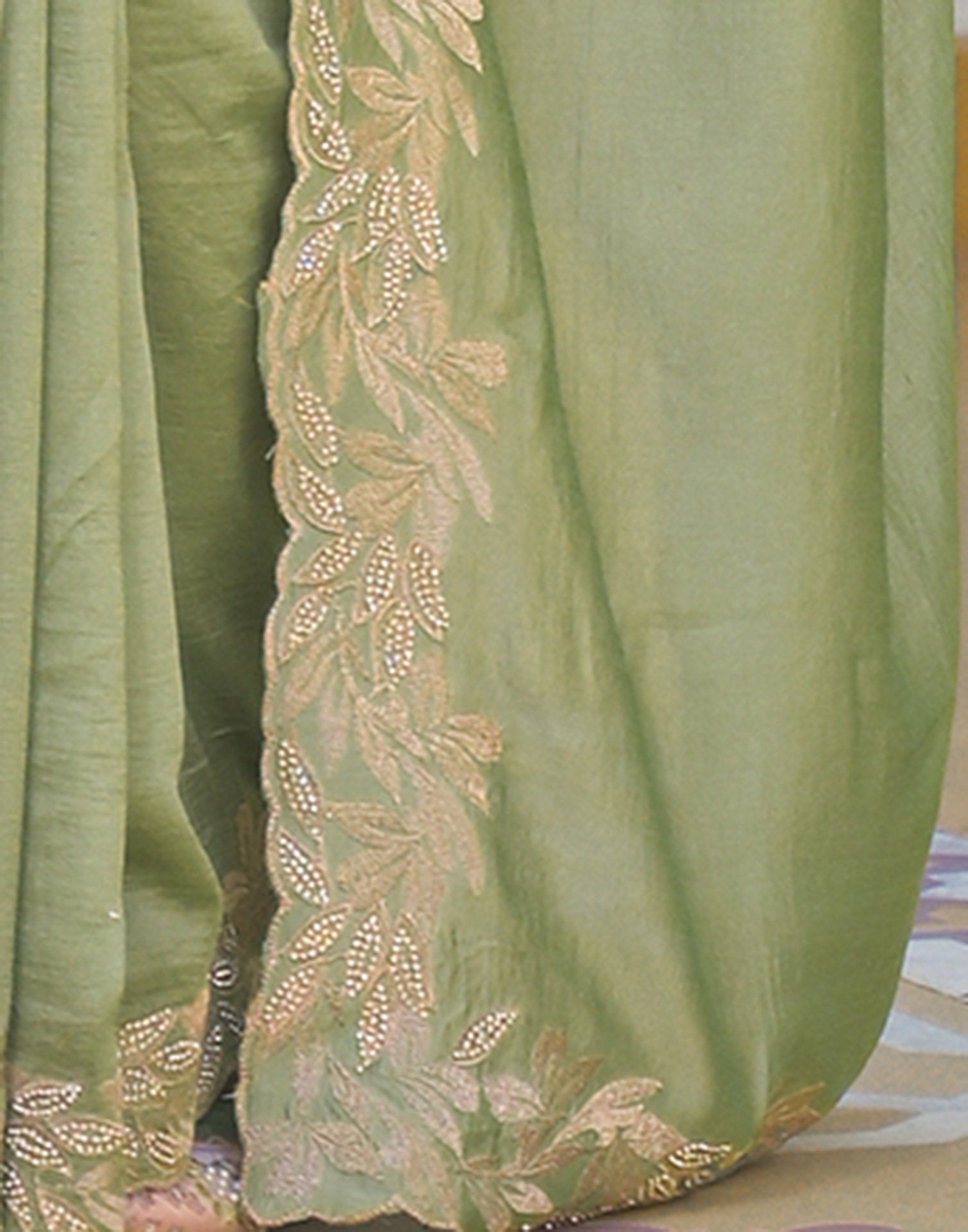 Mint Green Vichitra Silk Embroidery Saree