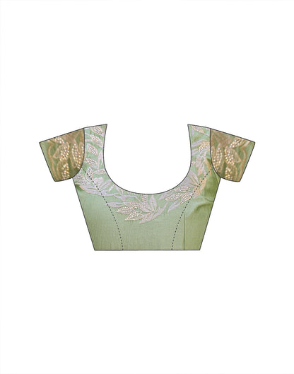 Mint Green Vichitra Silk Embroidery Saree