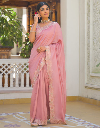 Light Pink Vichitra Silk Embroidery Saree