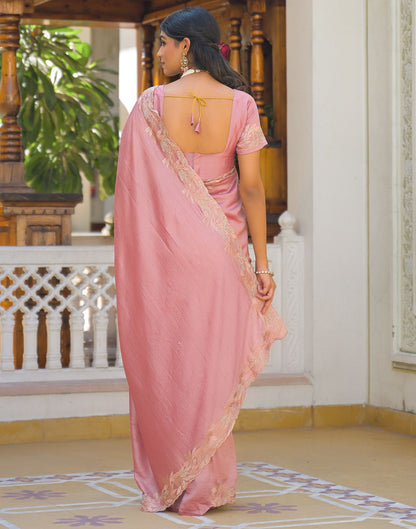 Light Pink Vichitra Silk Embroidery Saree