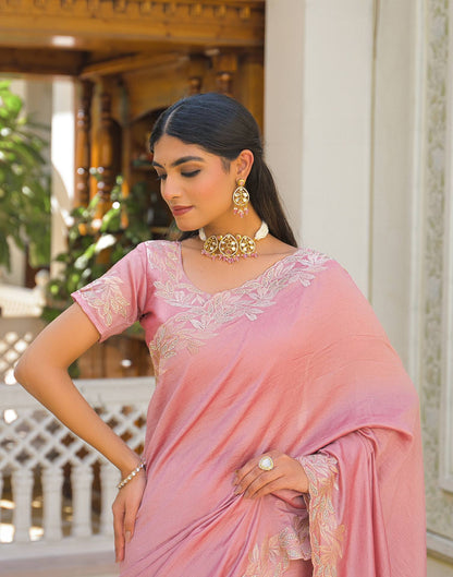 Light Pink Vichitra Silk Embroidery Saree