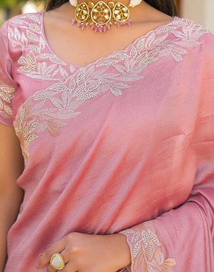 Light Pink Vichitra Silk Embroidery Saree