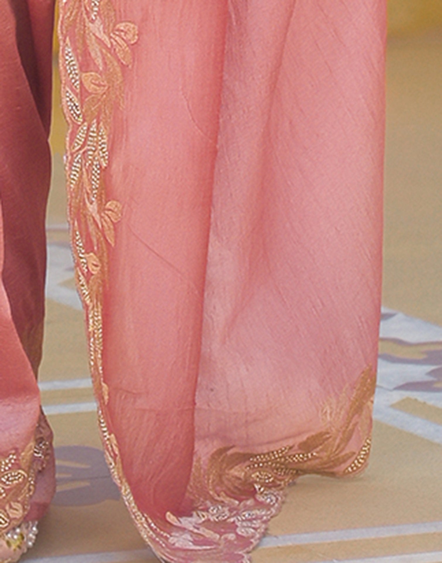 Light Pink Vichitra Silk Embroidery Saree