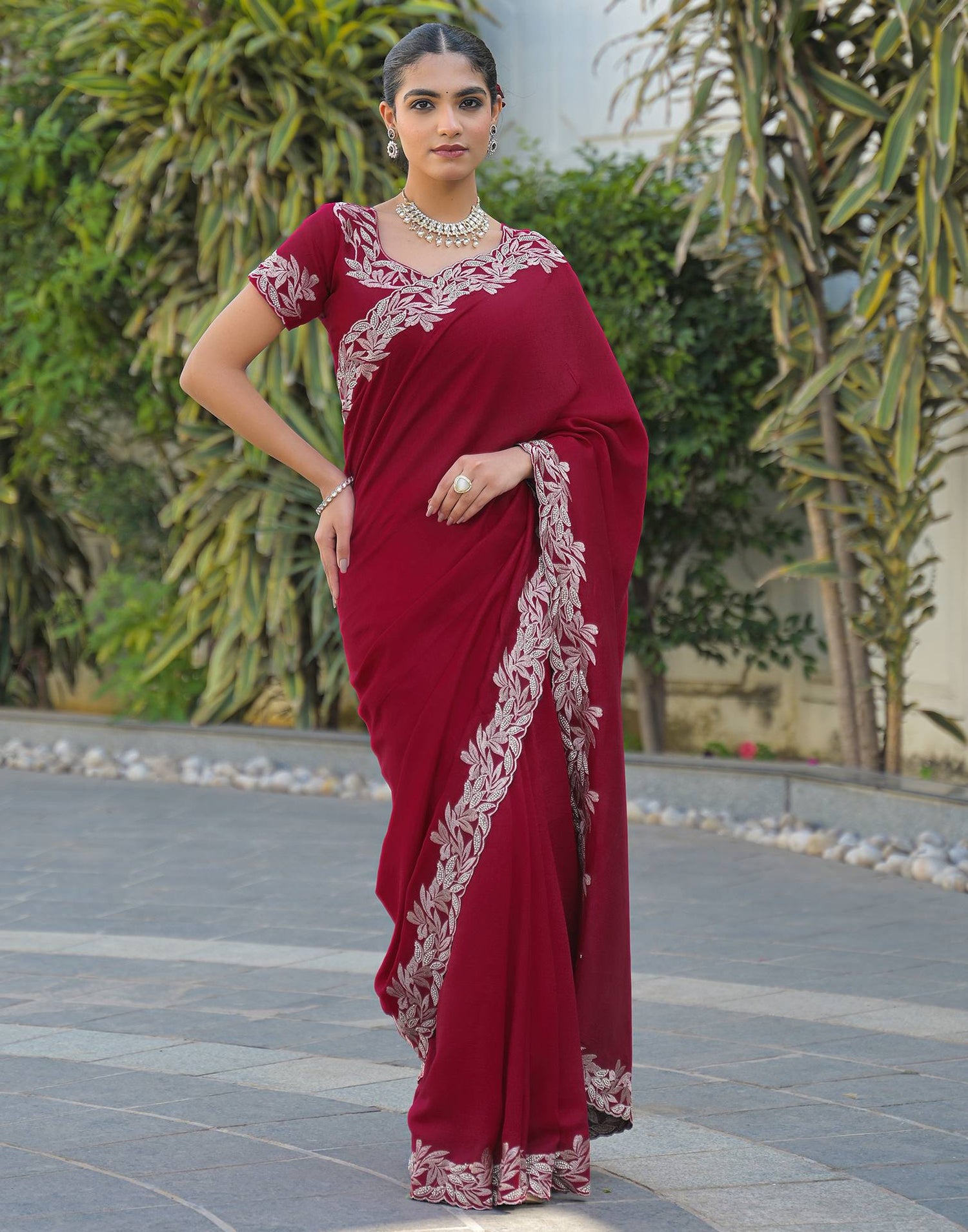 Red Vichitra Silk Embroidery Saree
