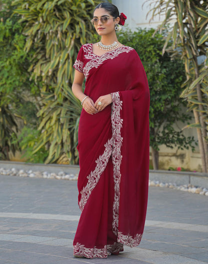 Red Vichitra Silk Embroidery Saree