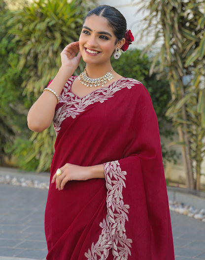 Red Vichitra Silk Embroidery Saree