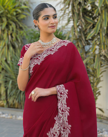 Red Vichitra Silk Embroidery Saree