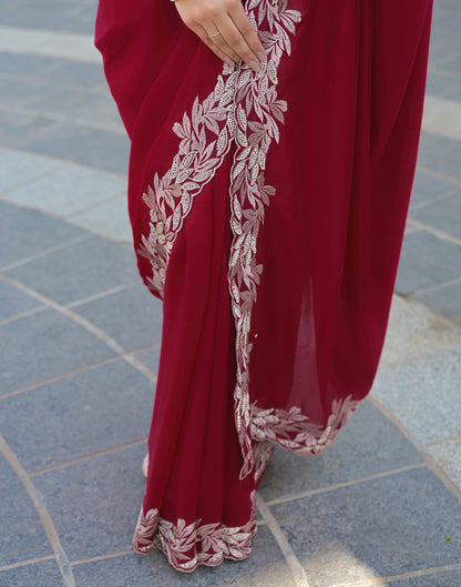 Red Vichitra Silk Embroidery Saree