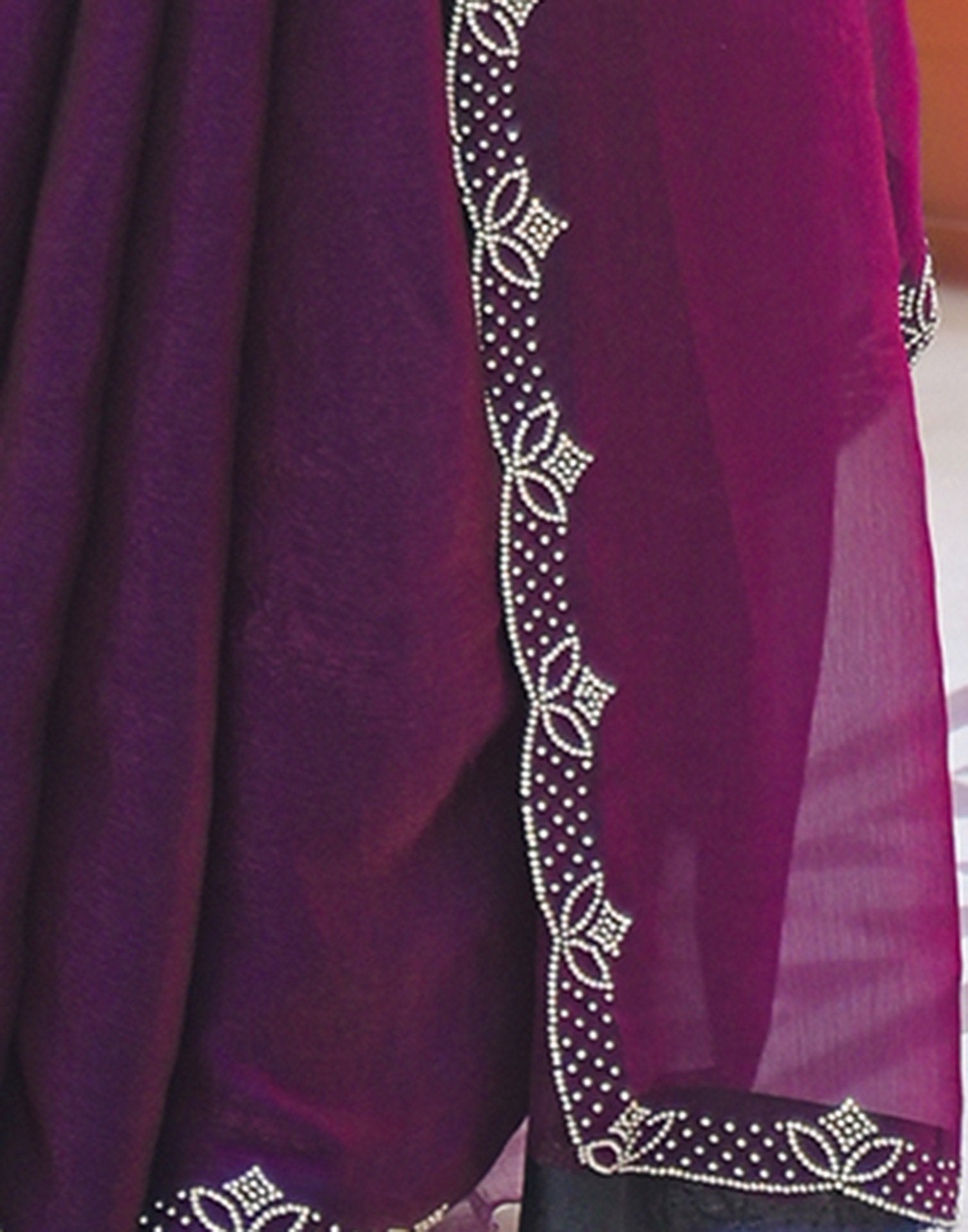 Dark Purple Satin Stone Work Embellished Saree