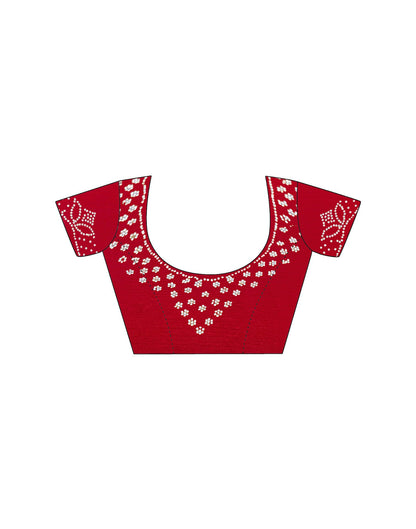 Red Satin Stone Work Embellished Saree