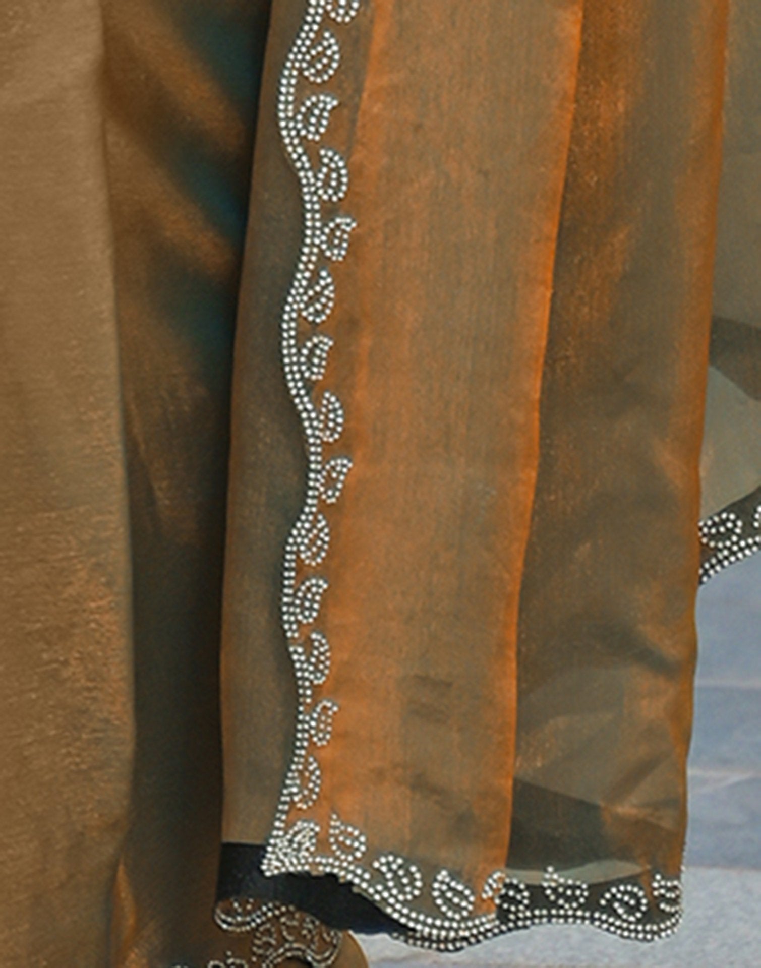 Khaki Shimmer Stone Work Embellished Saree