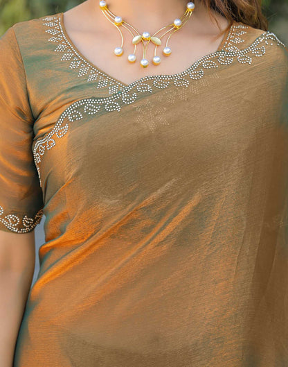 Khaki Shimmer Stone Work Embellished Saree