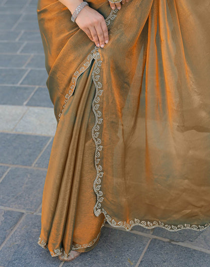 Khaki Shimmer Stone Work Embellished Saree