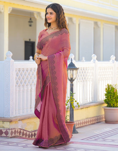 Pink Shimmer Stone Work Swarovski  Saree