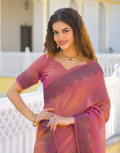 Pink Shimmer Stone Work Swarovski  Saree