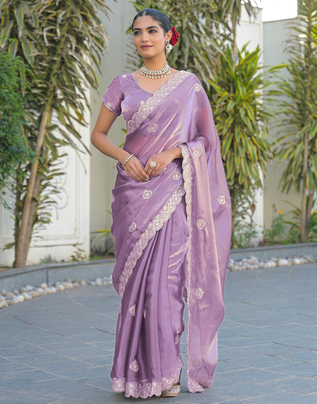 Lavender Shimmer Sequence Embroidery Saree