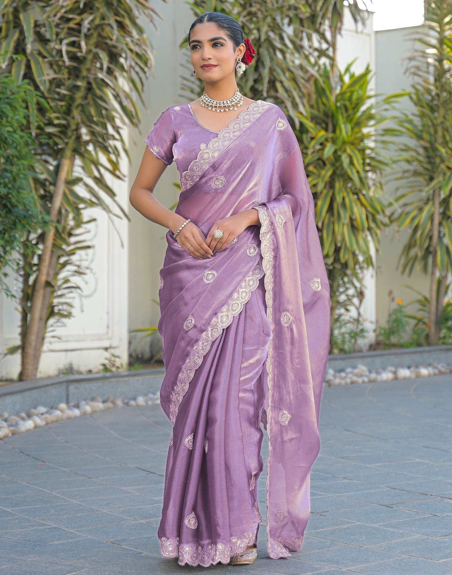 Lavender Shimmer Sequence Embroidery Saree