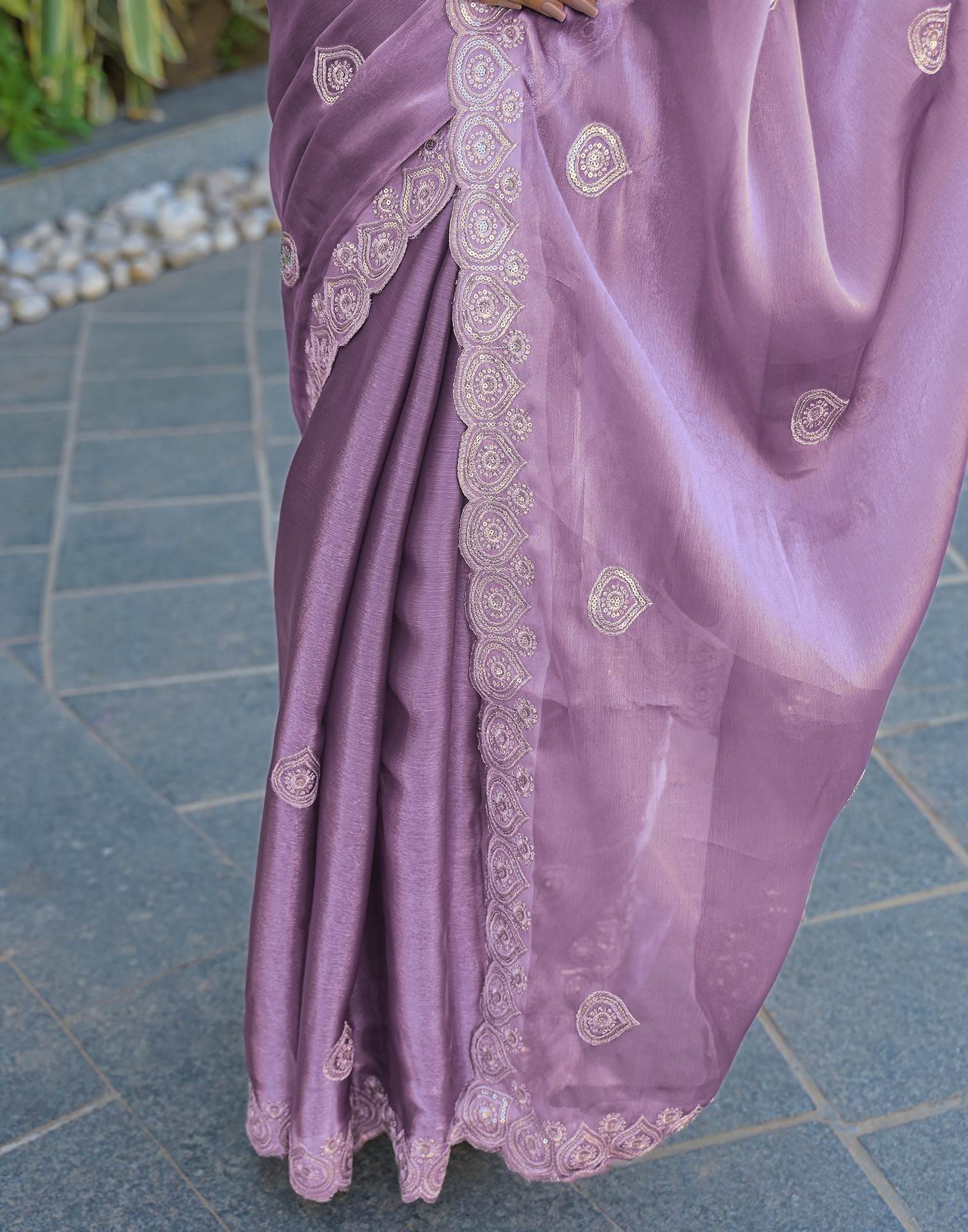 Lavender Shimmer Sequence Embroidery Saree