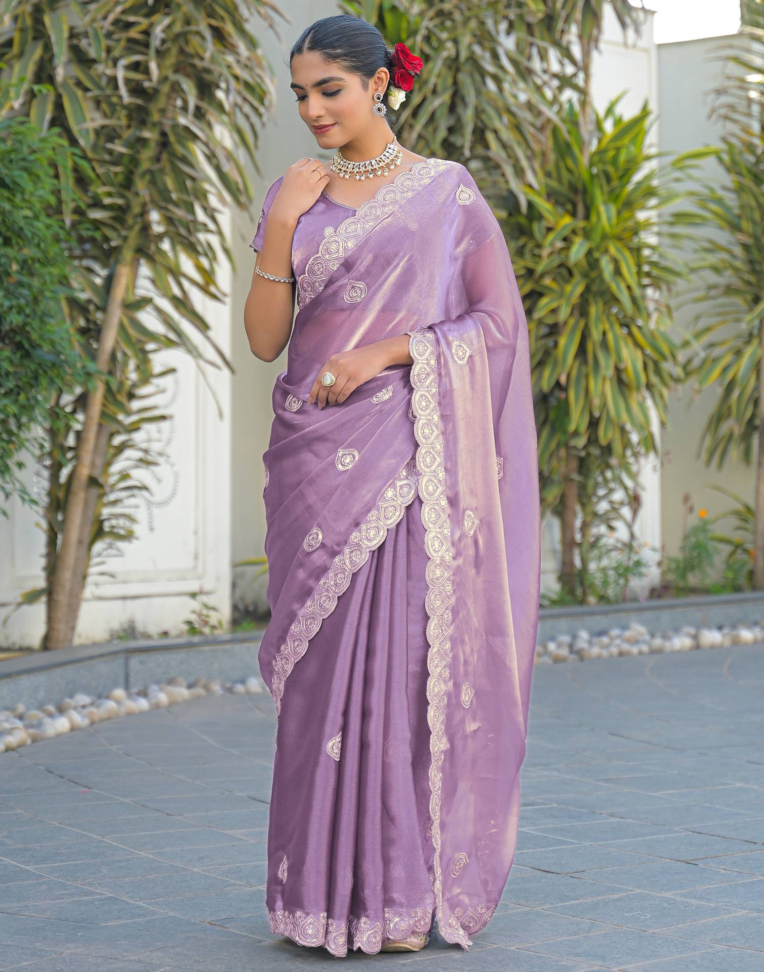 Lavender Shimmer Sequence Embroidery Saree