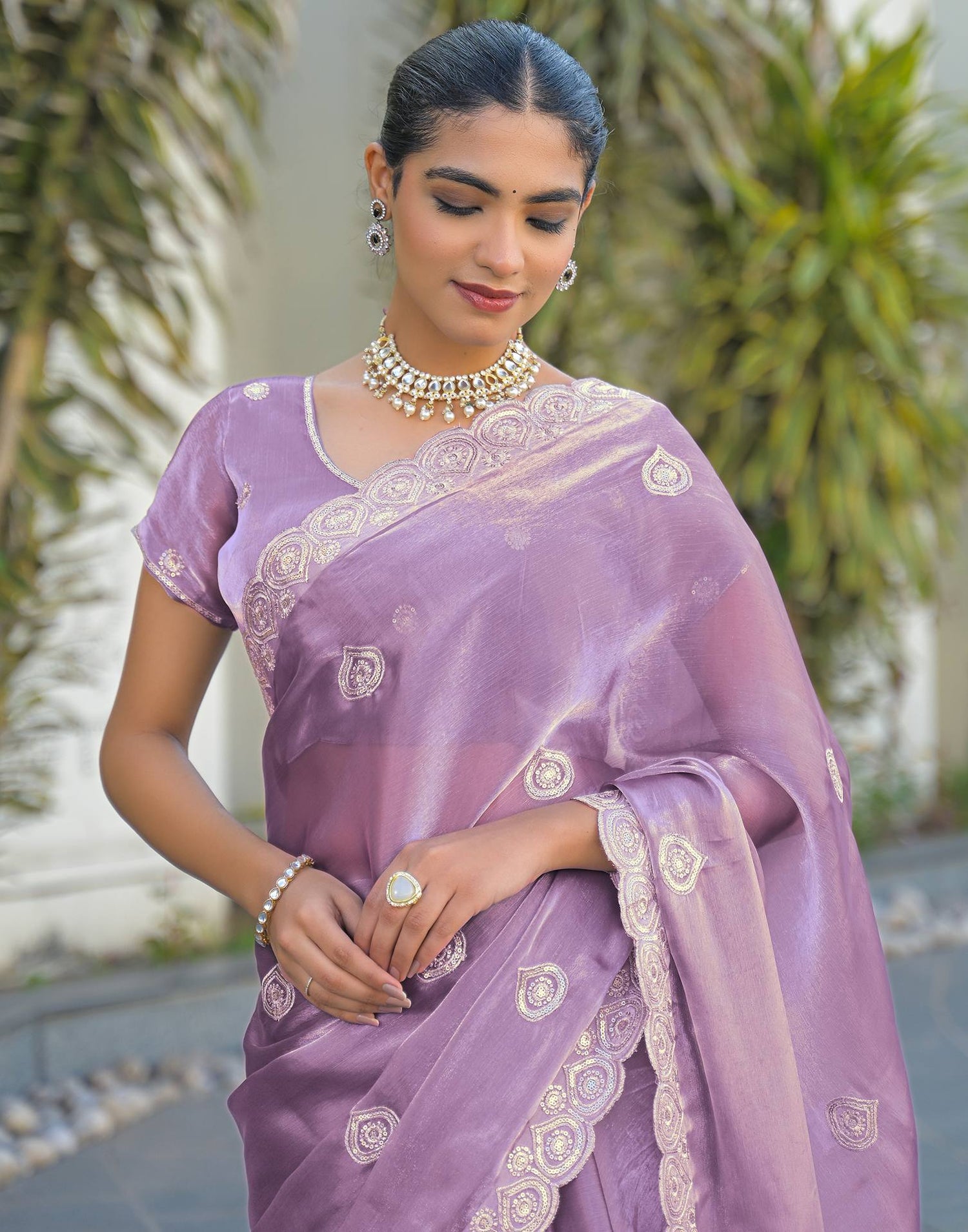 Lavender Shimmer Sequence Embroidery Saree