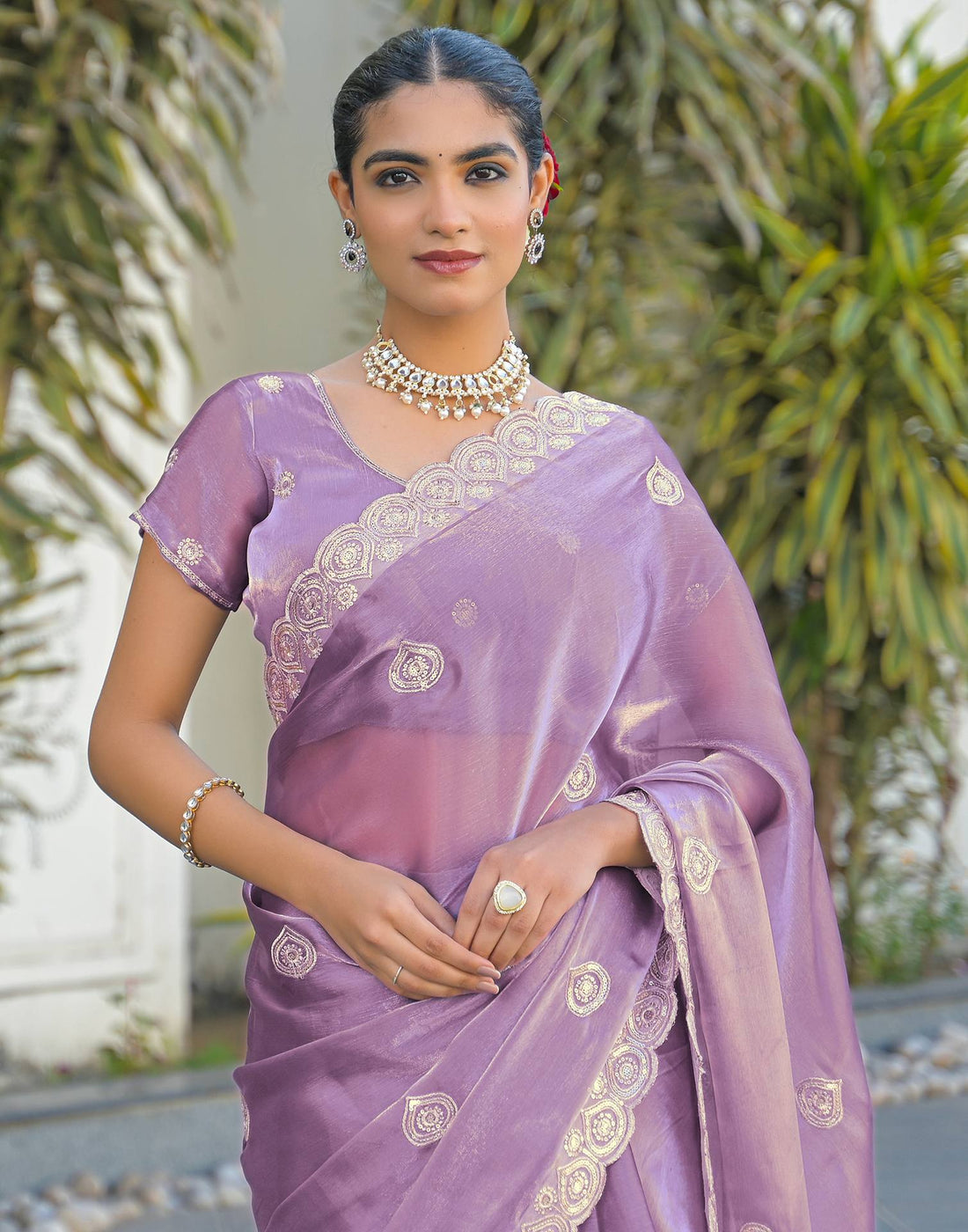 Lavender Shimmer Sequence Embroidery Saree