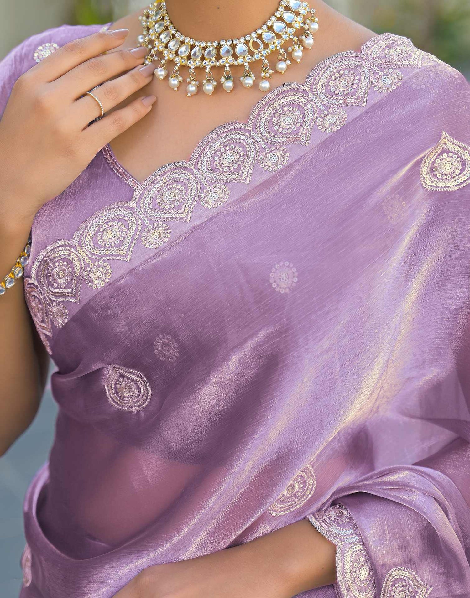 Lavender Shimmer Sequence Embroidery Saree