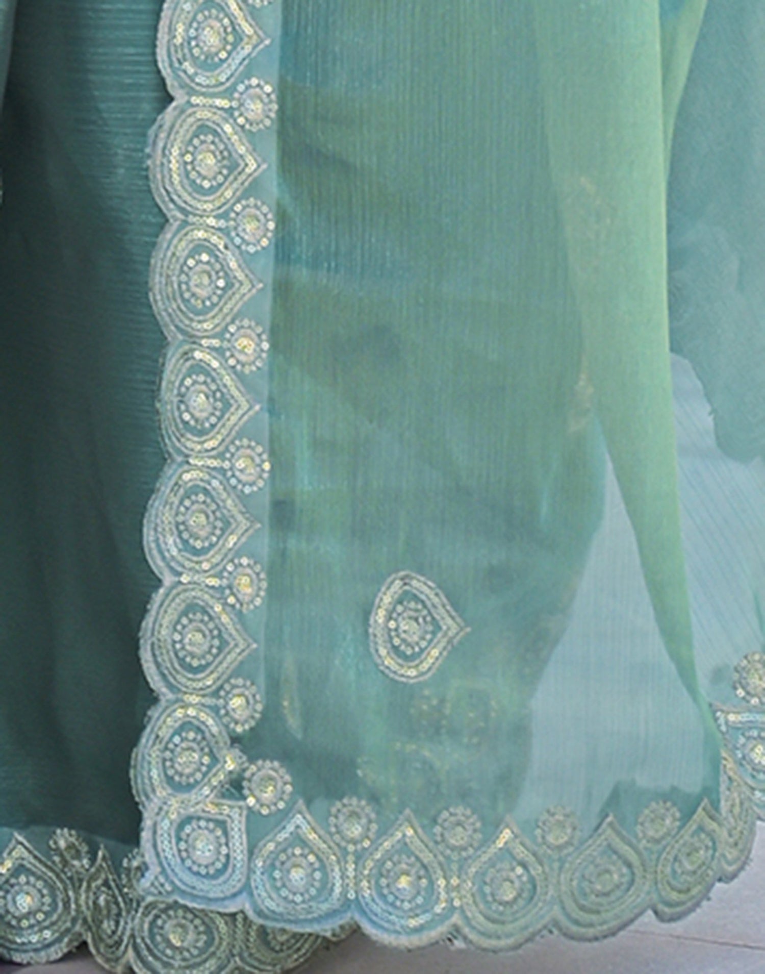 Light Teal Blue Shimmer Sequence Embroidery Saree