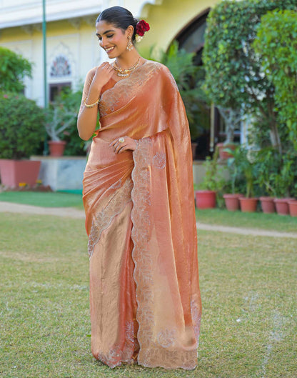 Peach Shimmer Stone Work Embellished Saree
