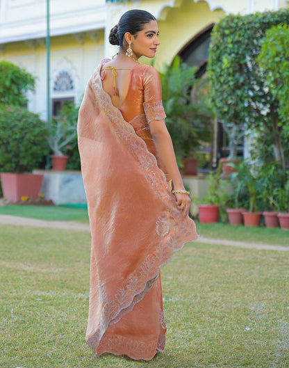 Peach Shimmer Stone Work Embellished Saree