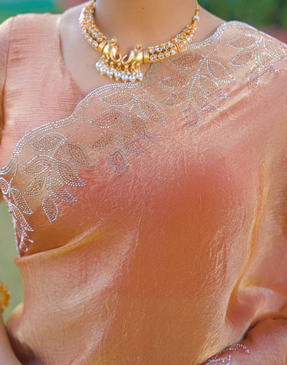 Peach Shimmer Stone Work Embellished Saree
