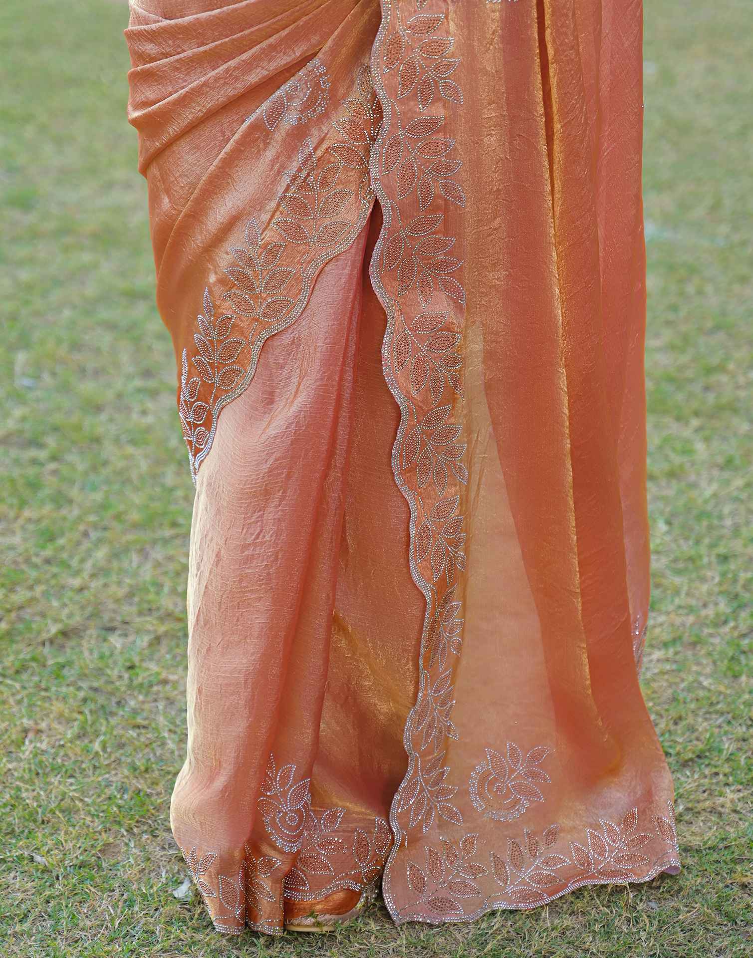 Peach Shimmer Stone Work Embellished Saree